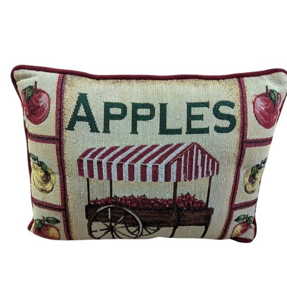 Decorative Apples Tapestry Throw Pillow Fruit Cart Design Farmhouse 16x12" - Picture 1 of 6